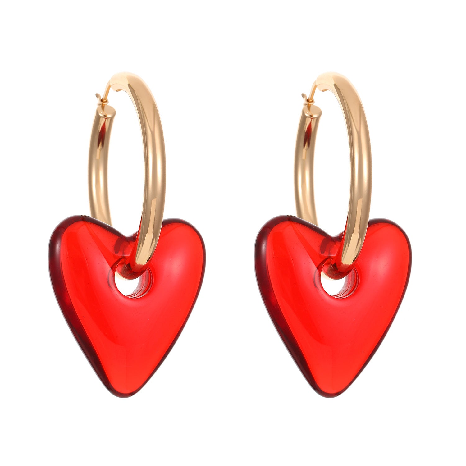 Wholesale Trendy Red Heart Hoop Earrings For Women Copper Electroplated Fashion Jewelry Accessory For Party