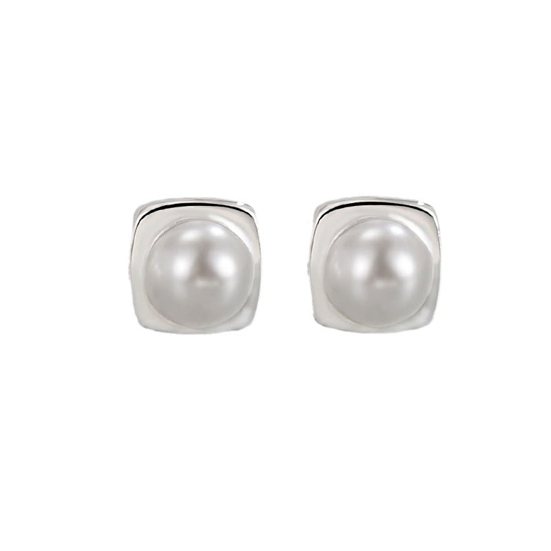 Wholesale copper square pearl stud earrings