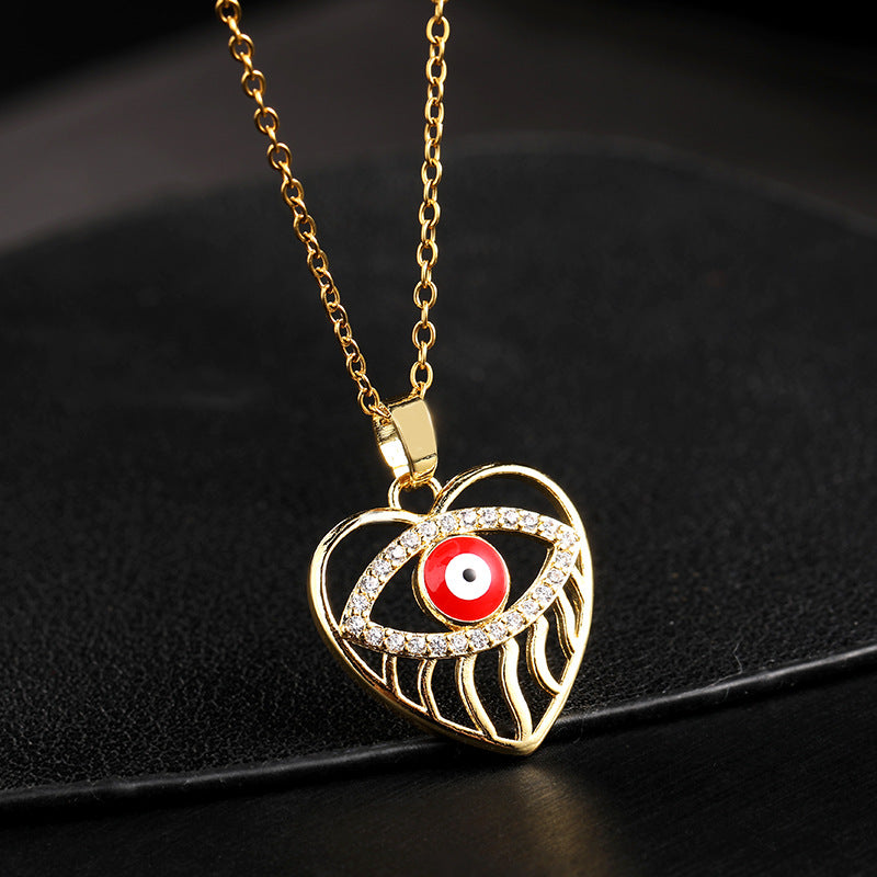 Wholesale Copper Clavicle Chain Colored Zircon Eye Pendant Evil Eye Necklaces ACC-NE-SY011