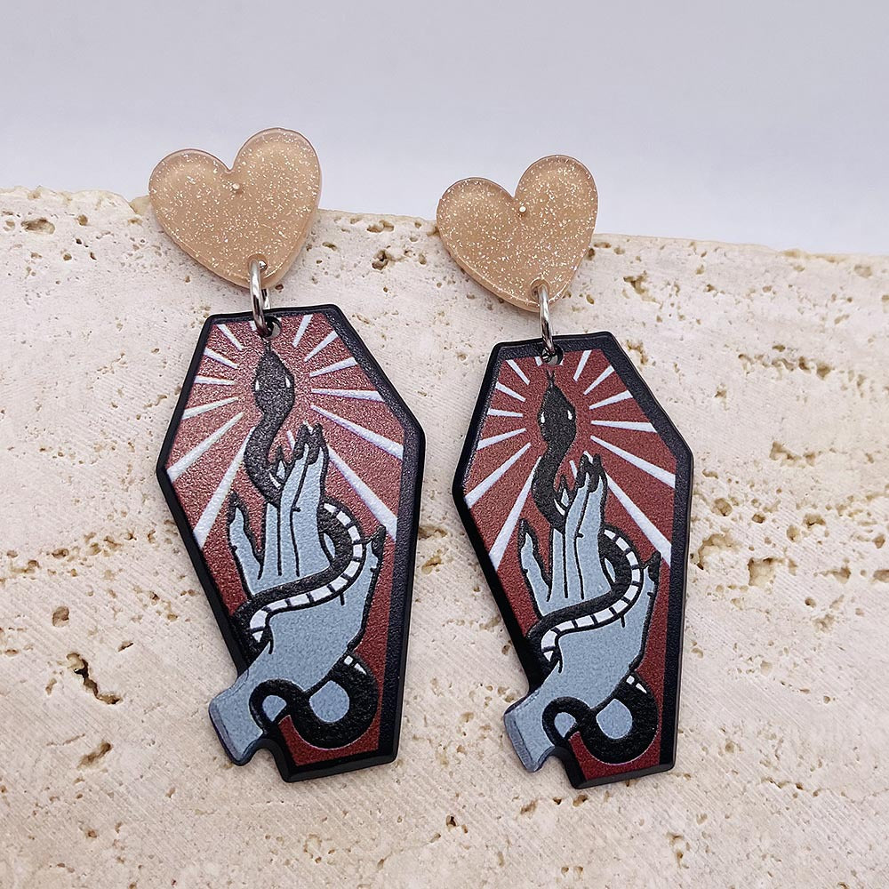 Wholesale  Graffiti Coffin Acrylic Earrings Spider Rose Big Earrings Halloween Earrings