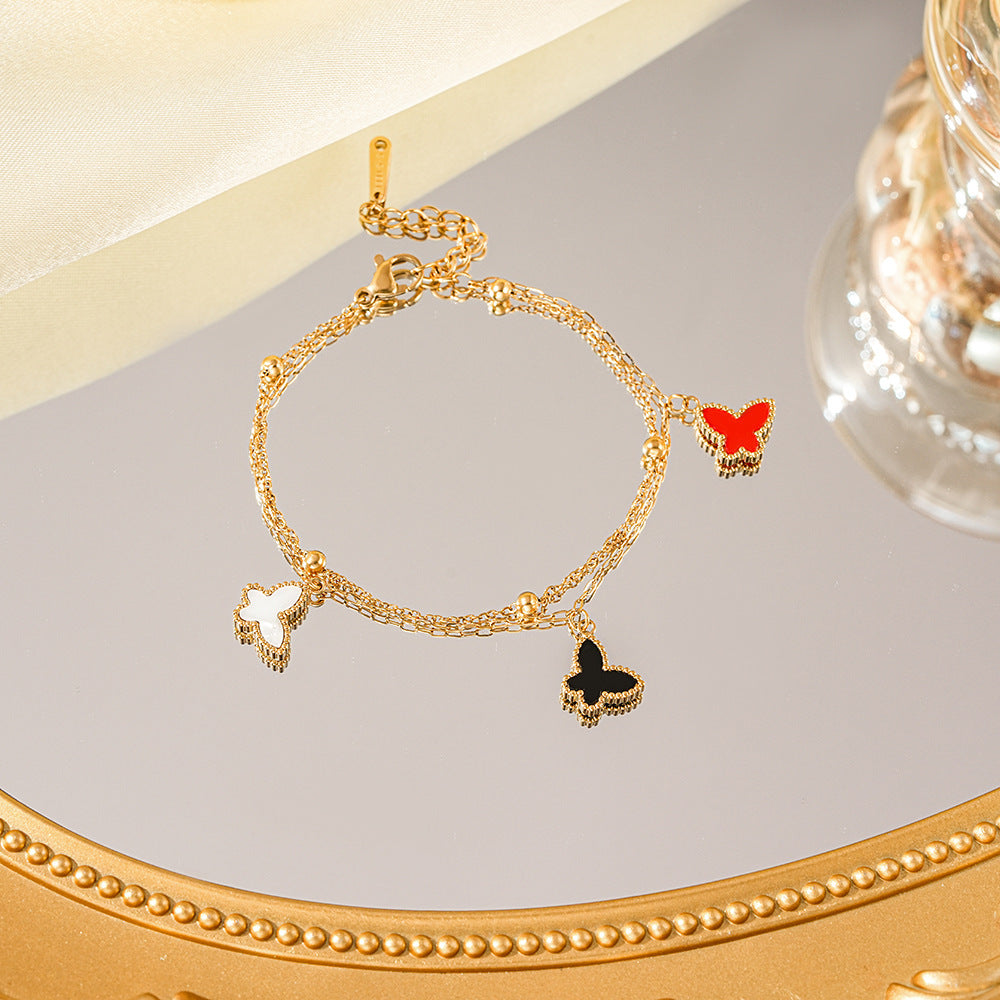 Wholesale  Non-Fading Electroplated  Butterfly Double-Layer Stainless Steel Bracelet