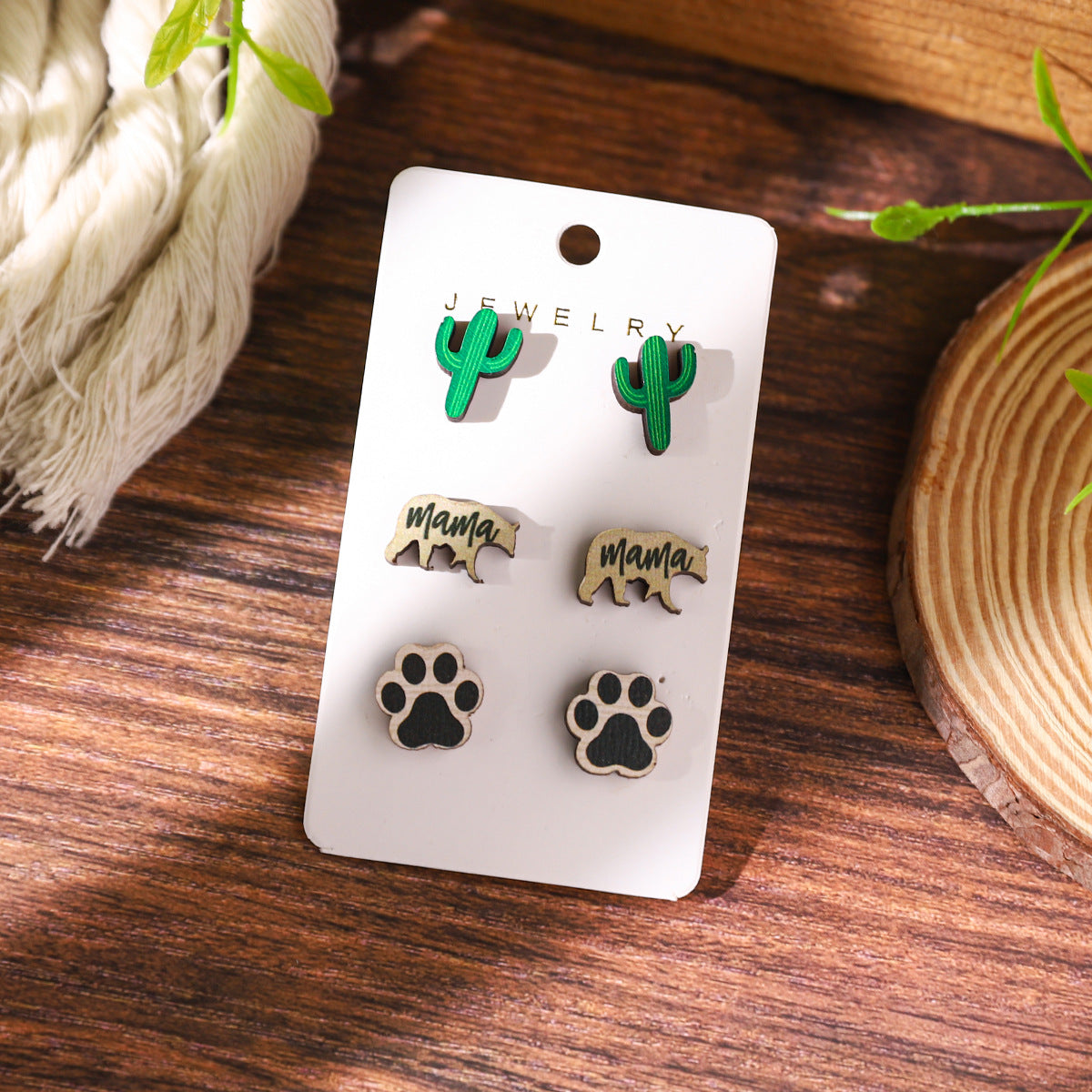 Wholesale Wooden Western Cowboy Style Cow Earrings
