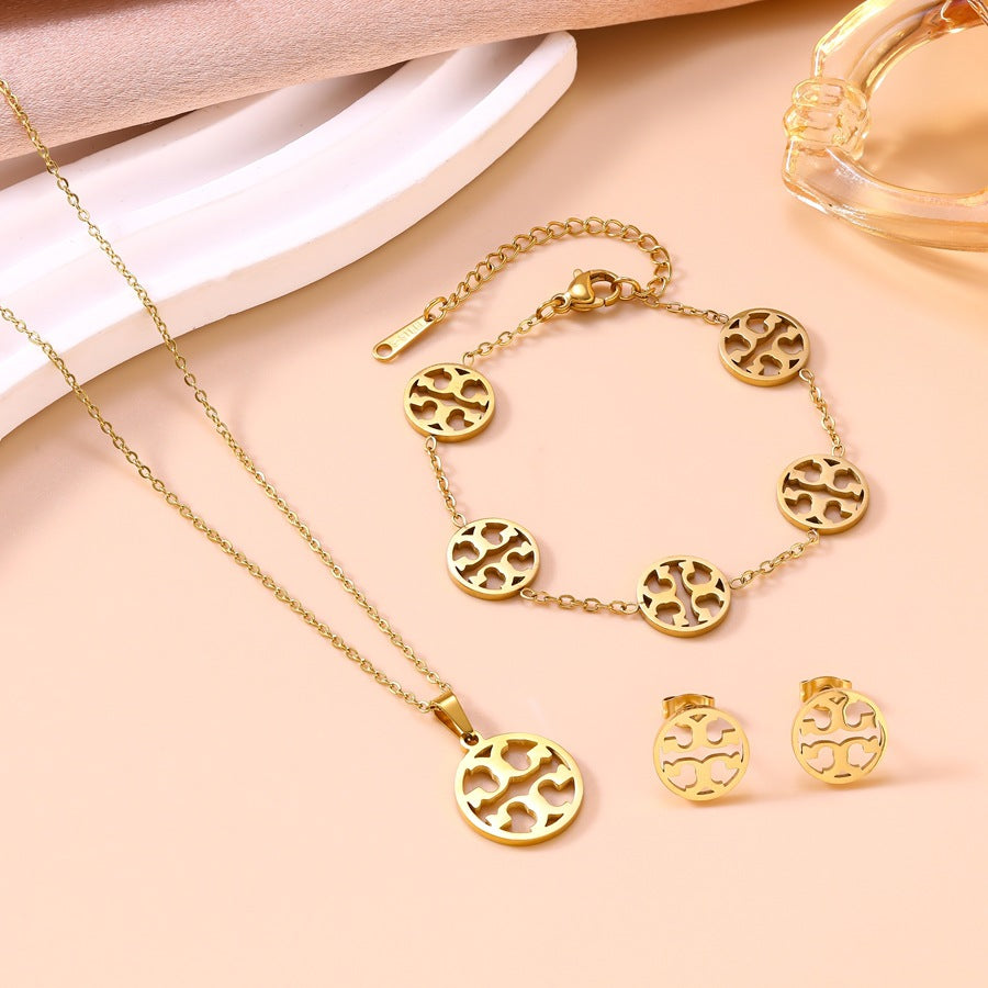 Wholesale Fashionable Stainless Steel Snowflake Jewelry Set - Bracelet,  Necklace,  Earrings for Women,  Jewelry Accessory