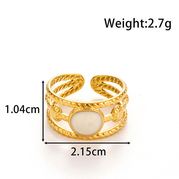Wholesale Titanium steel  drop oil geometric leaves opening adjustable ring