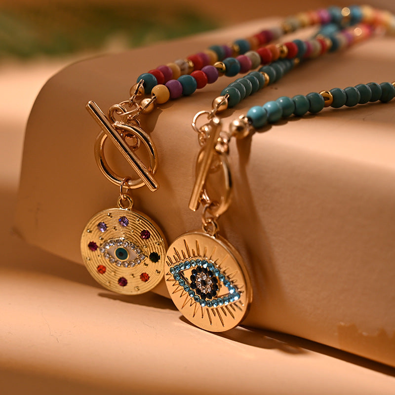 Wholesale Evil Eye Turquoise Beaded Necklace Retro Chic Fashion Jewelry Accessory
