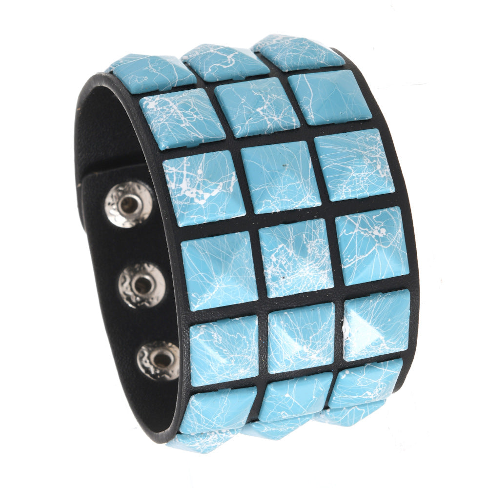 Wholesale Punk Multicolor Square Nail PU Bracelet Leather Bracelet