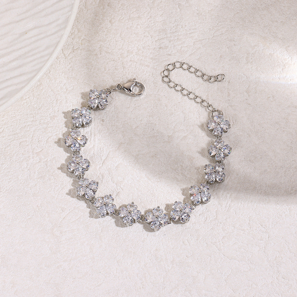 Wholesale Full Diamond Flower Inlaid Zircon Sparkling Bracelet