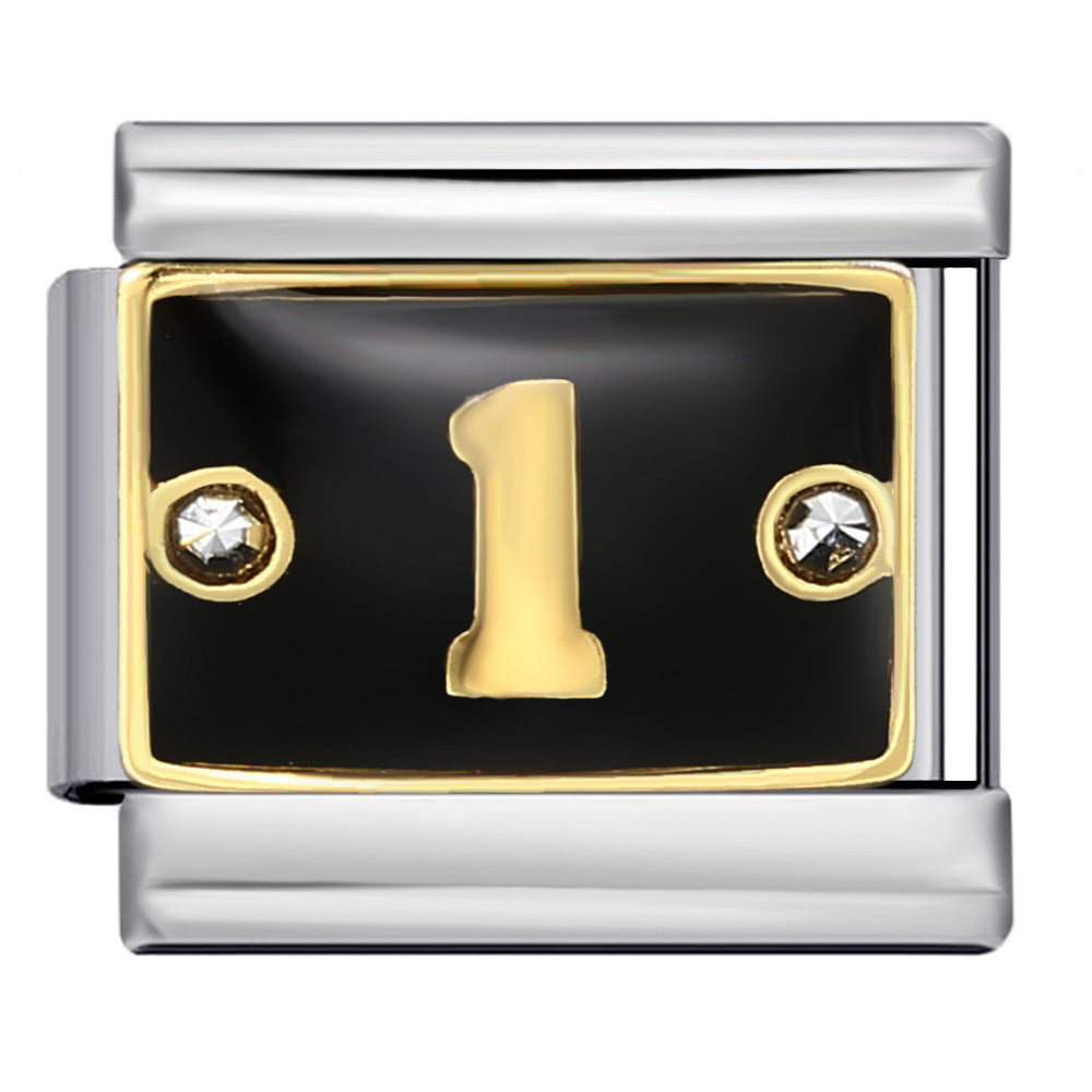 Wholesale Italian Charm Bracelet 9mm DIY Splicing Removable Black Lace Diamond Numbers Stainless Steel Composable Bracelet