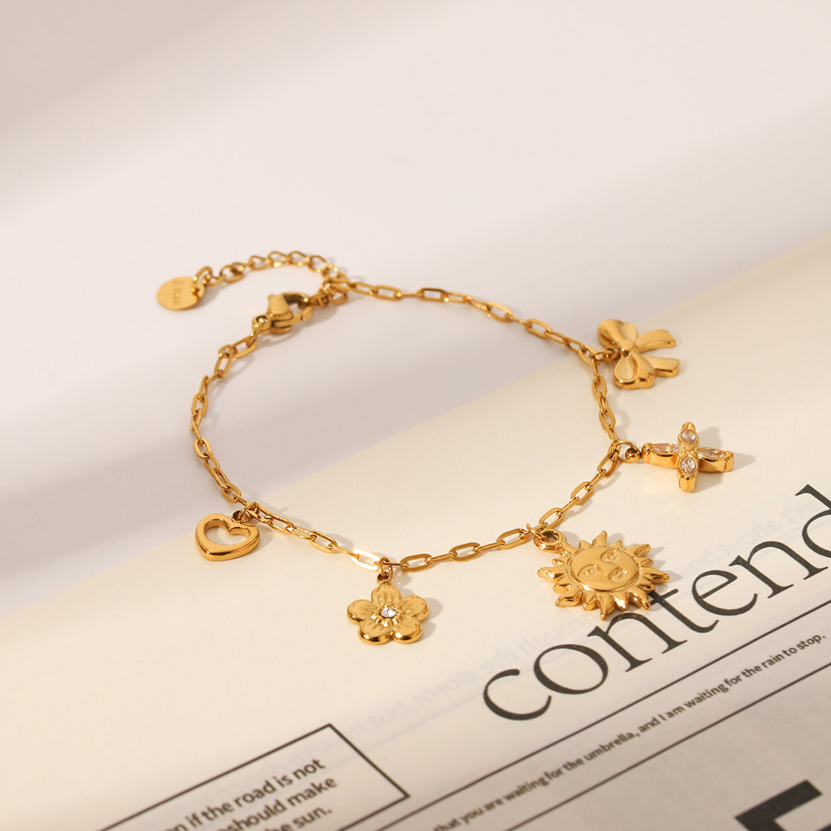 Wholesale Stainless Steel Sunflower Heart Bow Bracelet