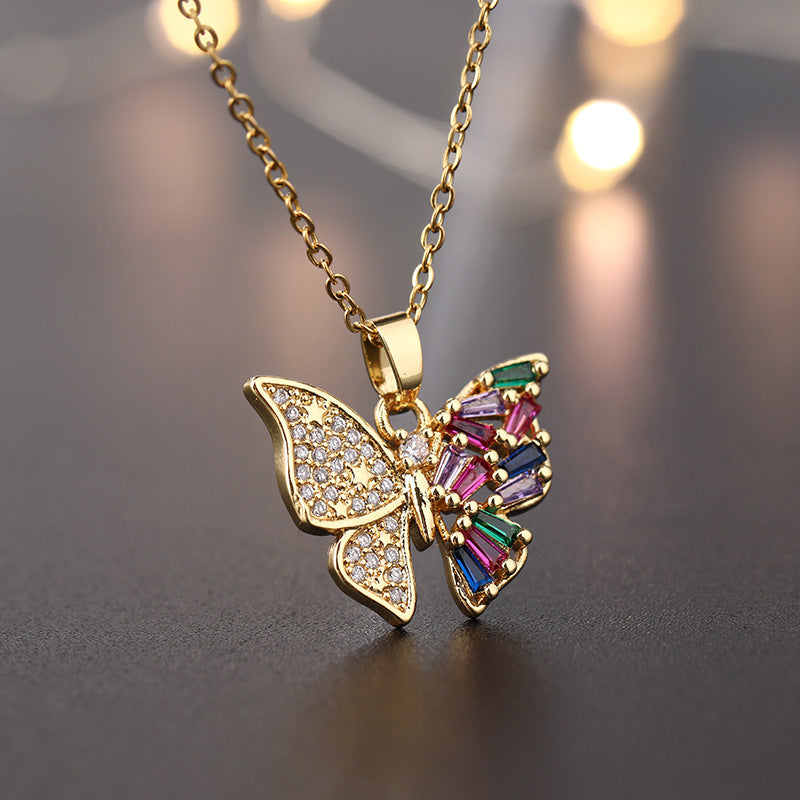 Wholesale Copper Butterfly Choker With Colorful Zircon Pendant Korean Style Trendy Fashion Accessory For Women
