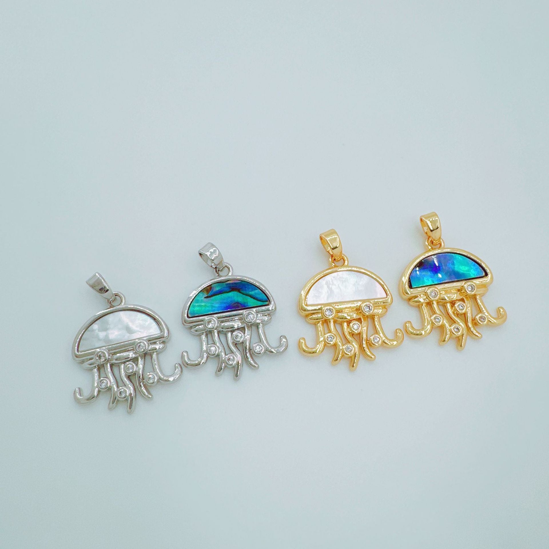 Wholesale Copper Ocean Series Micro-Set Zircon Shell Jellyfish Pendant Necklace Fashion Accessory