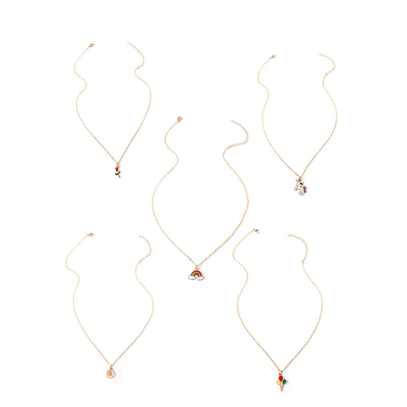 Wholesale Floral Rose Unicorn Rainbow Daisy Necklace Pendant ACC-NE-YueSen025