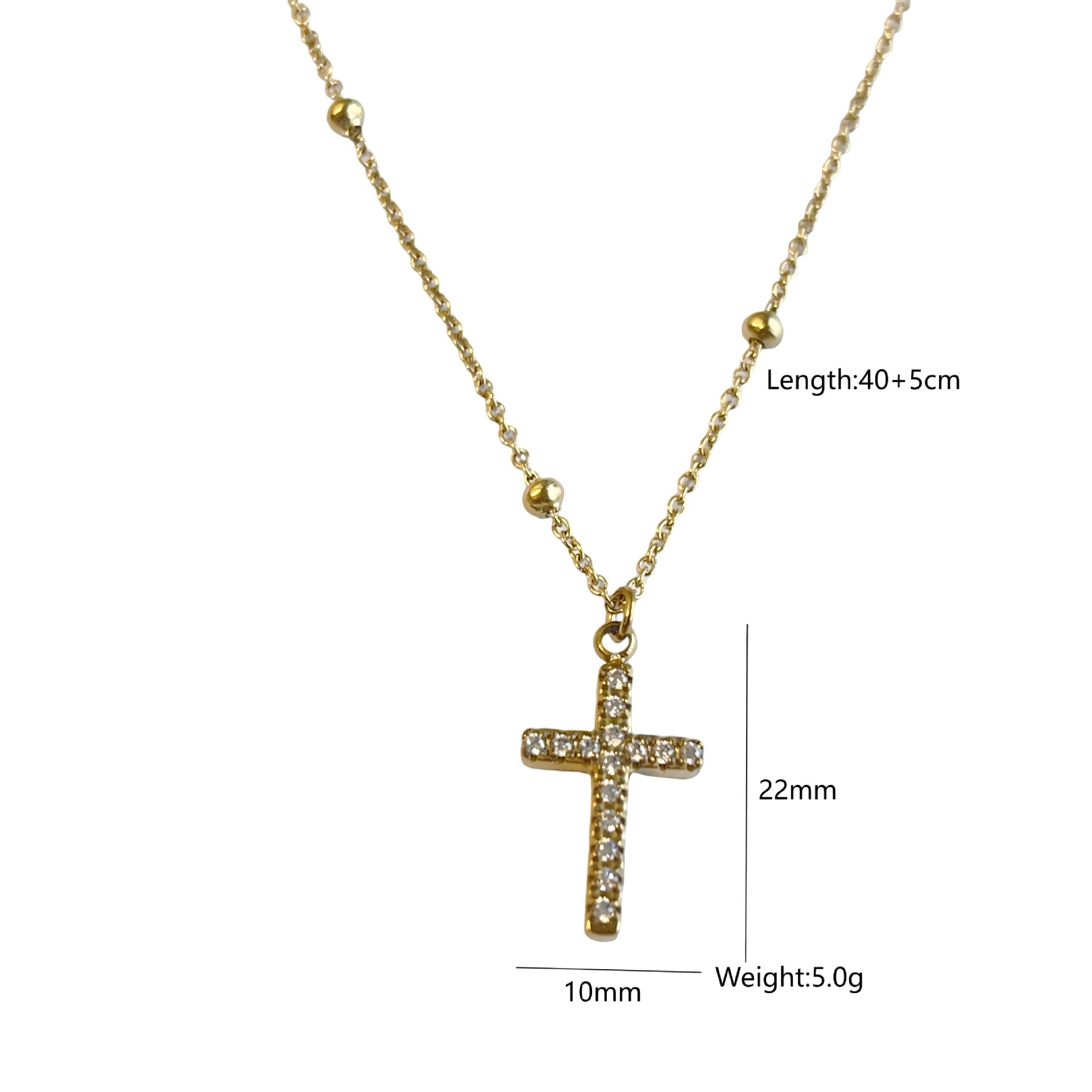 Wholesale Stainless Steel Natural Pearl Beads Beaded Diamond Cross Pendant Necklace