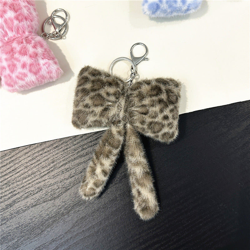 Wholesale Plush Bow Keychain Leopard Print Korean Cute Bag Charm Boutique Resale