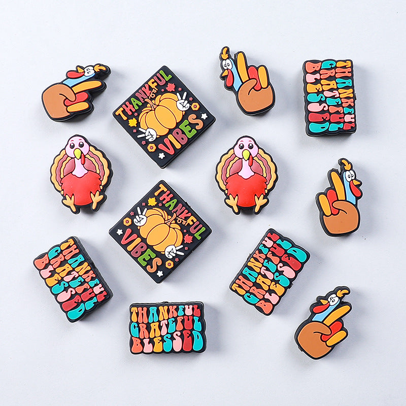 Wholesale 20pcs Thanksgiving Cartoon Turkey Silicone Focal Beads DIY Bead Pen Accessories ACC-BDS-RongFa022