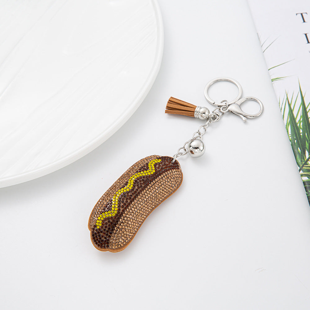 Wholesale Velvet Diamond-encrusted Hot Dog Keychain