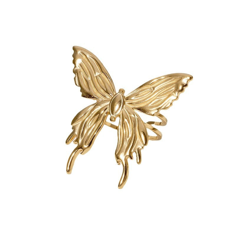 Wholesale Trendy Butterfly Open Ring Stainless Steel Gold Plated Women S Fashion Jewelry Accessory Boutique Resale Gift