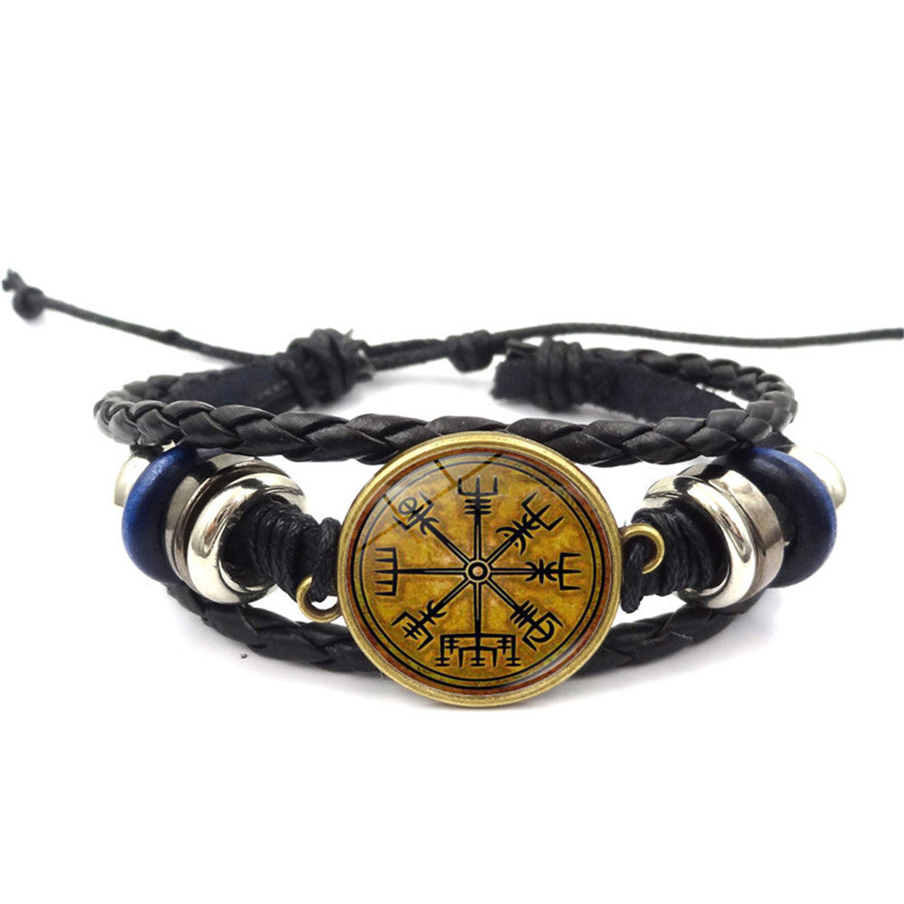 Wholesale Viking Compass Pattern Leather Bracelet Unisex Retro Punk Style Multi-Layer Handmade Fashion Accessory Gift
