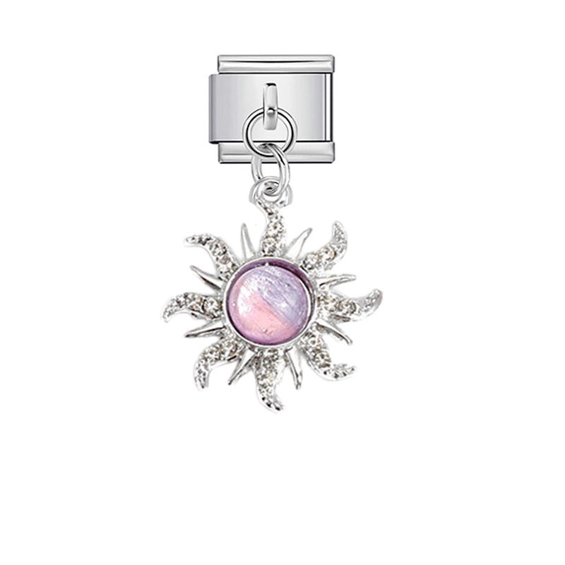 Wholesale Pink Crystal Flower Moon Pendant Charm for DIY Bracelet Watch - Stylish Jewelry Accessory for Women