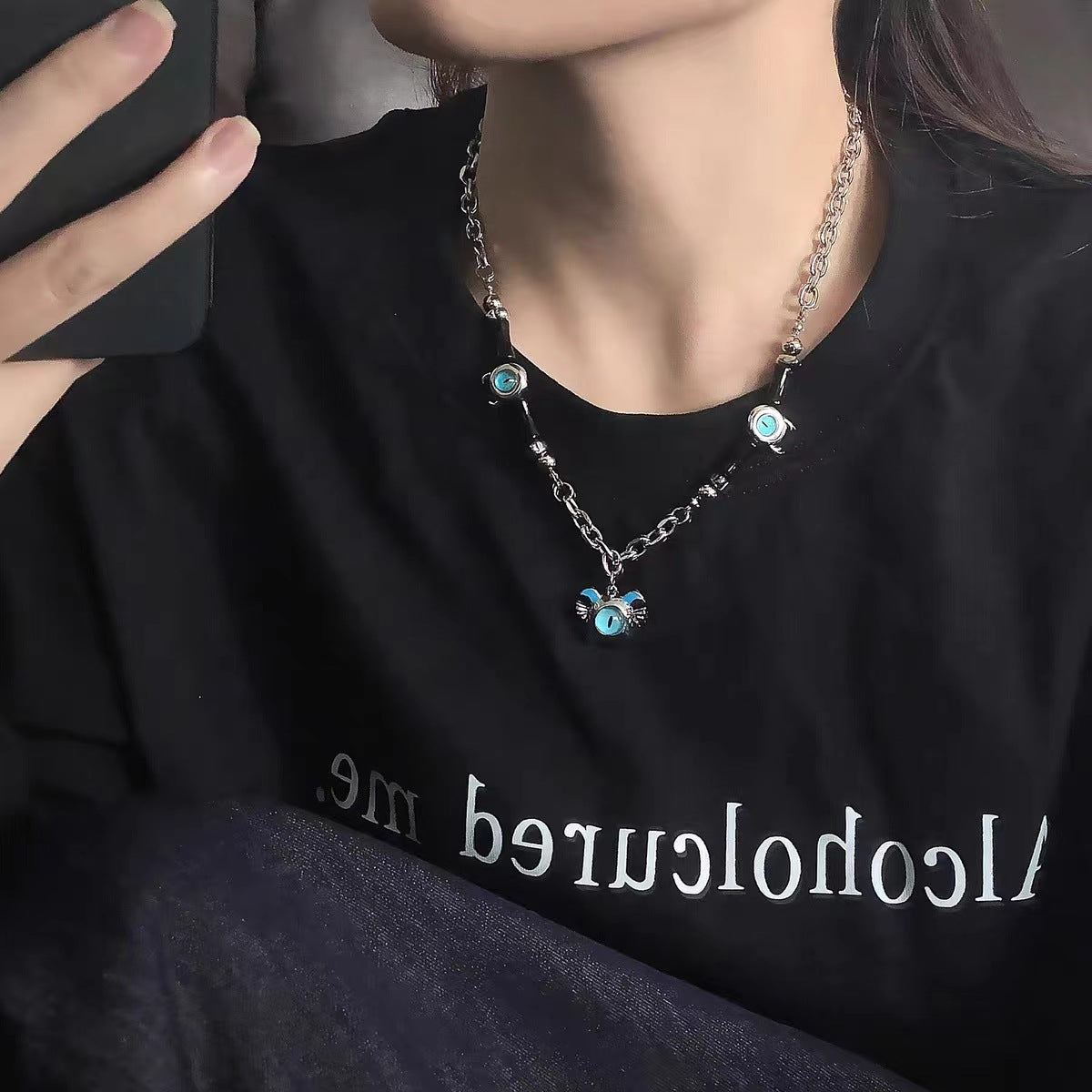 Wholesale Stainless steel Little Devil's Eye sweater necklace clavicle chain