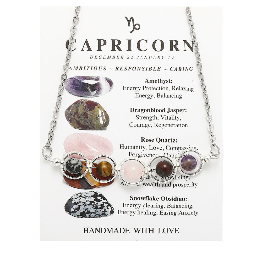 Wholesale Contion Stone Beaded Amethyst Tiger' s Eye Pea Pod Stainless Steel Clavicle Chain