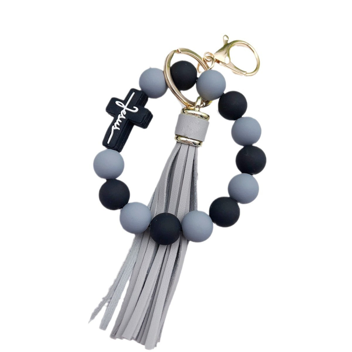 Wholesale Trendy Cross Bead Bracelet Keychain Silicone Wristband Bag Charm For Women