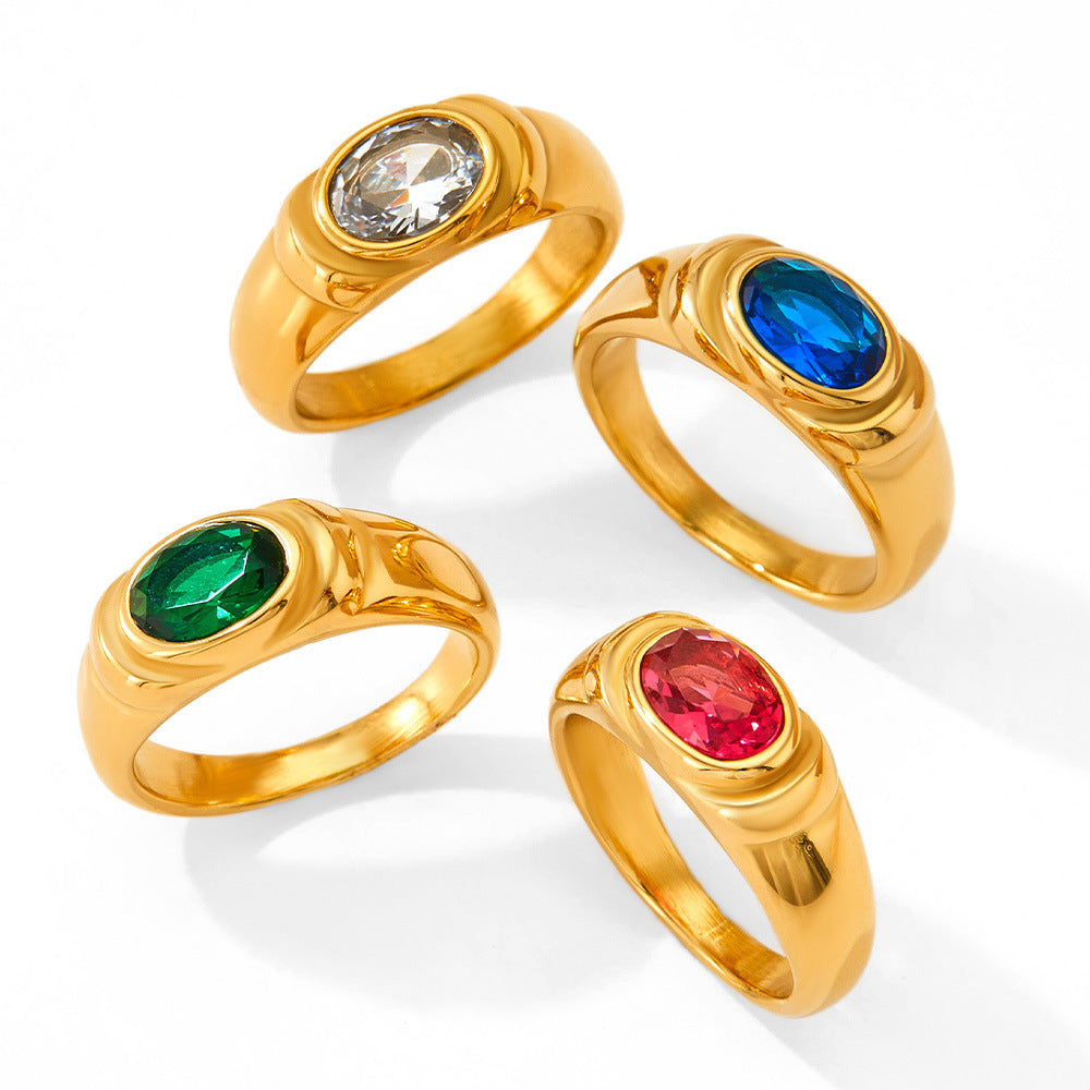 Wholesale  retro style finger ring color vacuum plating stainless steel  color zircon ring