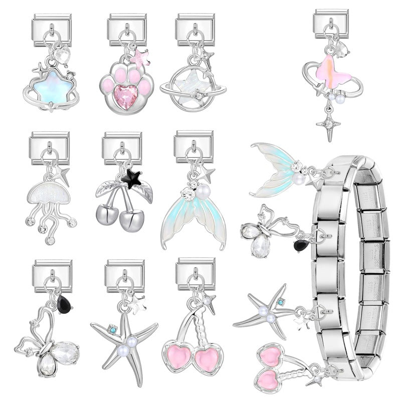 Wholesale Italian Charm Bracelet 9mm DIY Splicing Cute Creative Pendant Stainless Steel Composable Bracelet