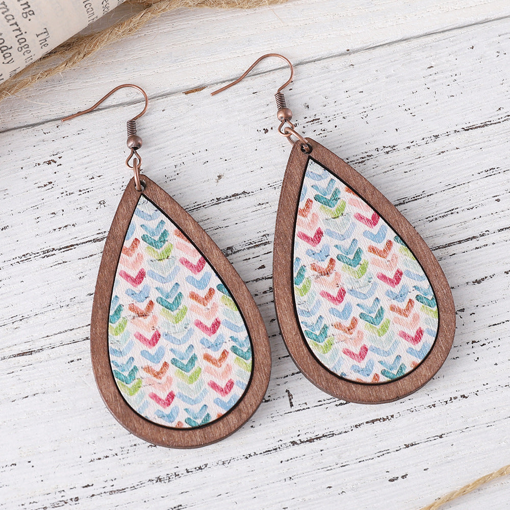 Wholesale  Color Flower Arrow Painted Water Drop Pendant Earrings