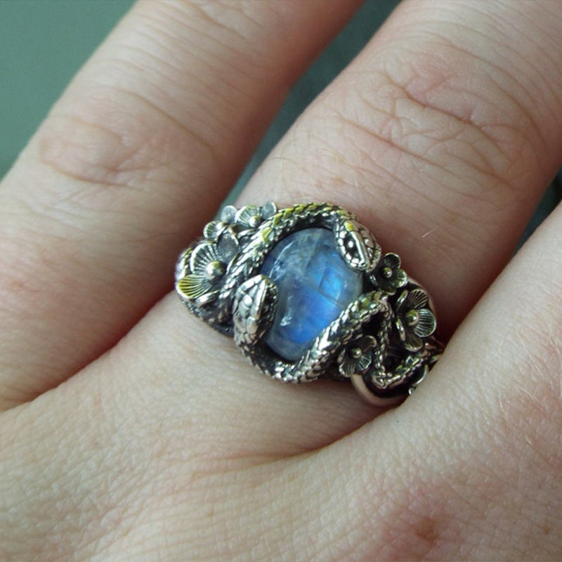 Wholesale Retro Punk Snake Flower Cat S Eye Ring Alloy Electroplated Unisex Jewelry Gift