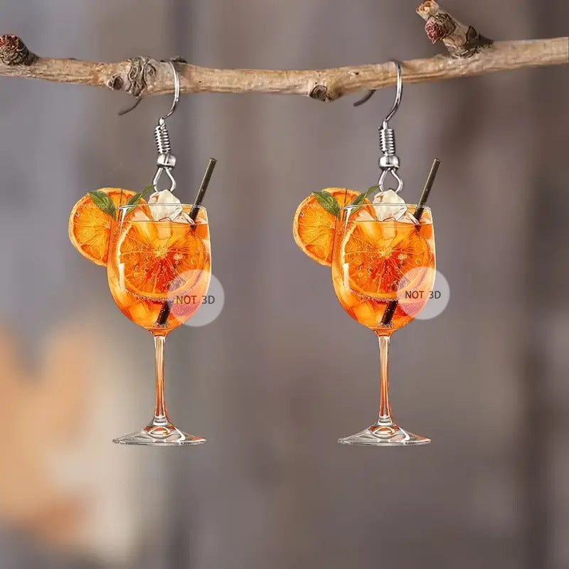 Wholesale Summer Beer Festival Wine Glass Orange Juice Acrylic Earrings