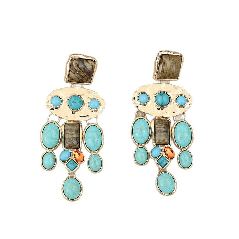 Wholesale Personality Ethnic Style Inlaid Turquoise Earrings Long Earrings