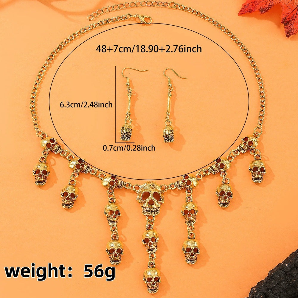 Wholesale Punk Gothic Skull Alloy Necklace and Earrings Set Fashion  Jewelry Gift