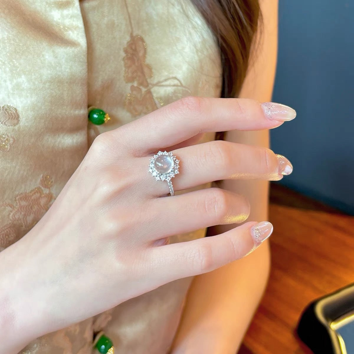 Wholesale  White Chalcedony Egg Face Ring