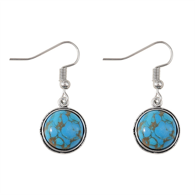 Wholesale Vintage Blue Turquoise Geometric Round Earrings