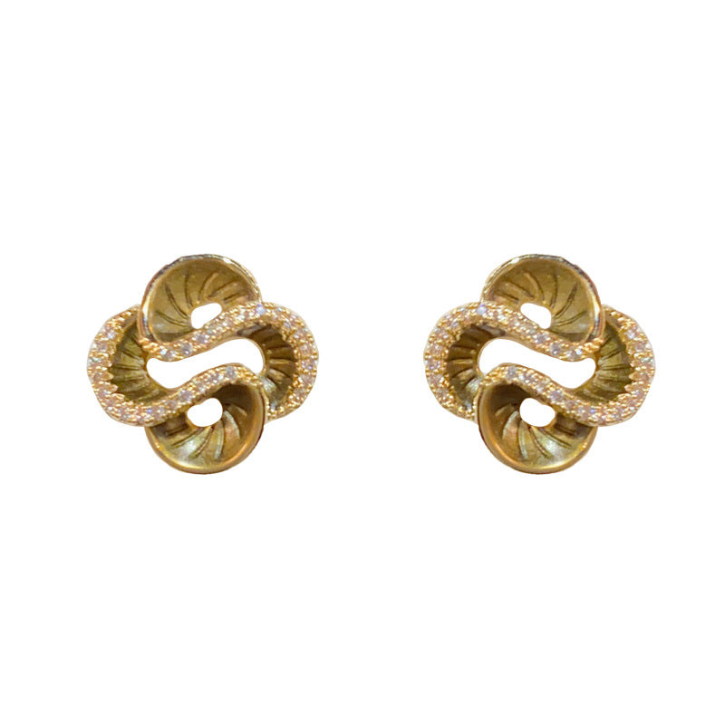 Wholesale S925 silver needle green zircon camellia earrings