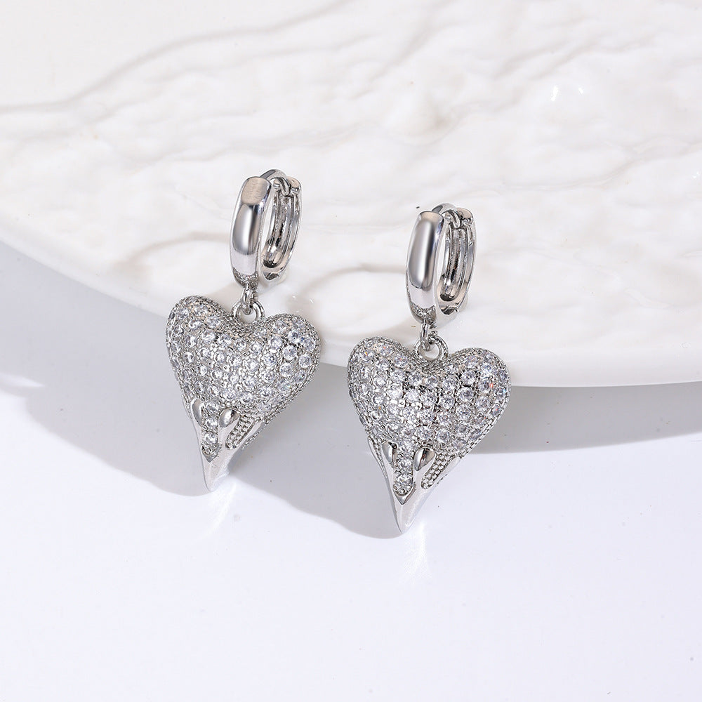 Wholesale Heart  Copper-Plated 18K Inlaid with Zircon Exaggerated  Earrings