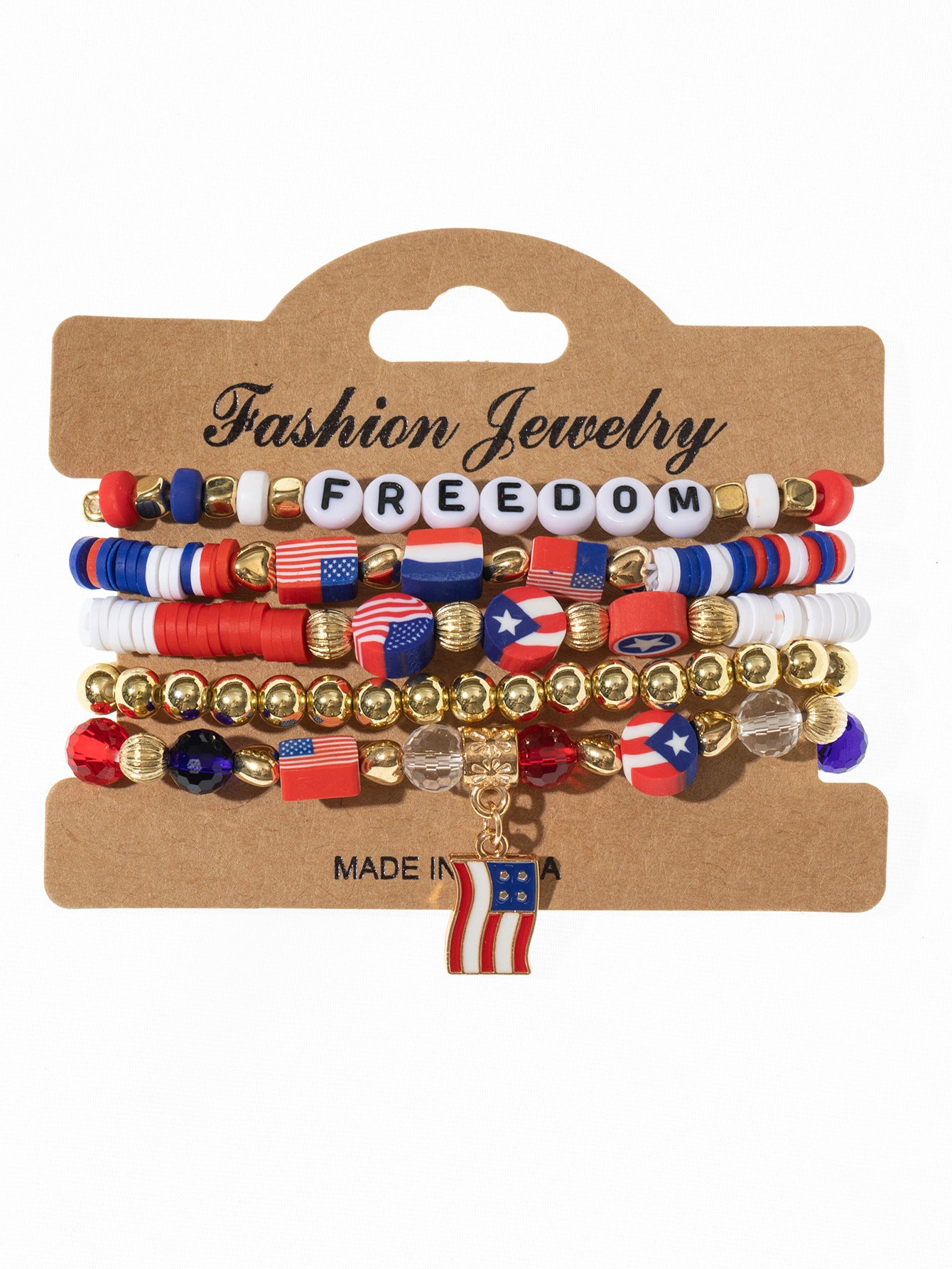 Wholesale American Flag Independence Day Multi-layer Elastic Letter Beaded Bracelet ACC-BT-Xunru002