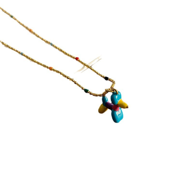Wholesale Titanium Steel Necklace Colorful Balloon Dog Pendant Clavicle Chain ACC-NE-Yuxi014