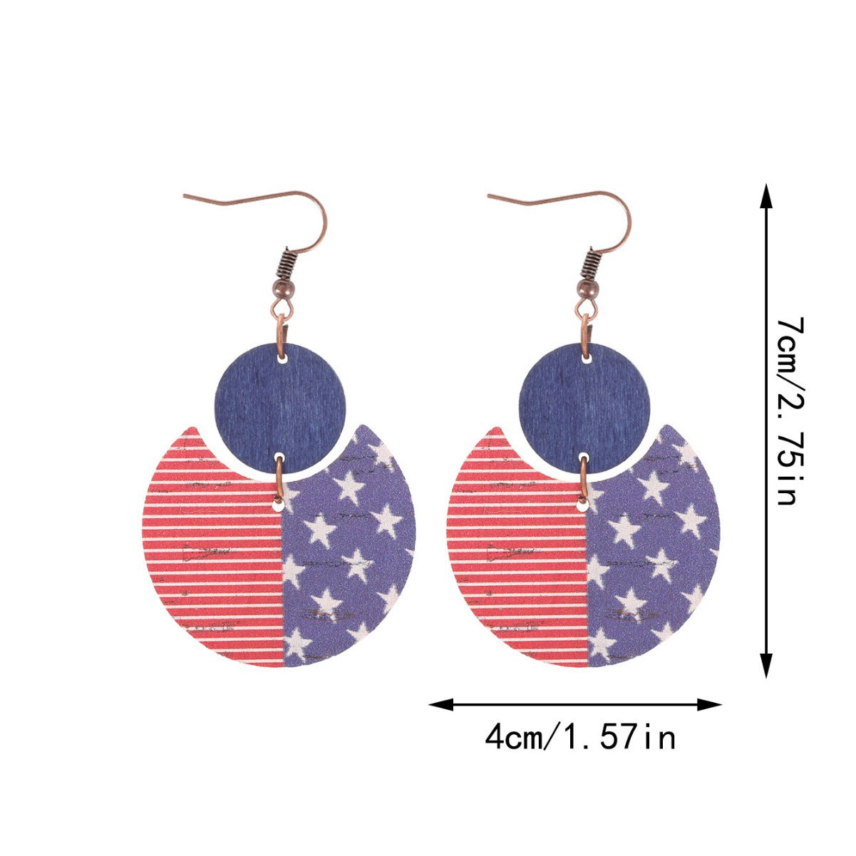Wholesale  American Independence Day Natural Cork Crack Stars and Stripes Crescent Earrings