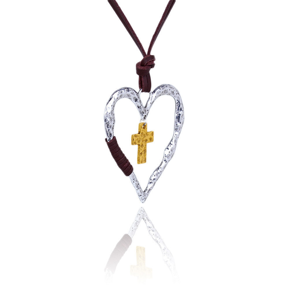 Wholesale  retro cross heart pendant  necklace