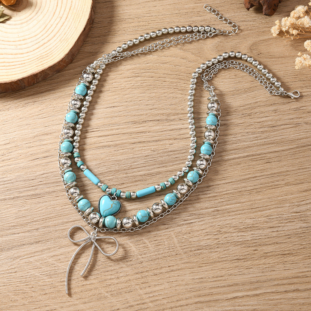 Wholesale Vacation Seaside Ladies Style Turquoise Clavicle Chain Niche Beaded Necklace Set Ethnic Style Heart