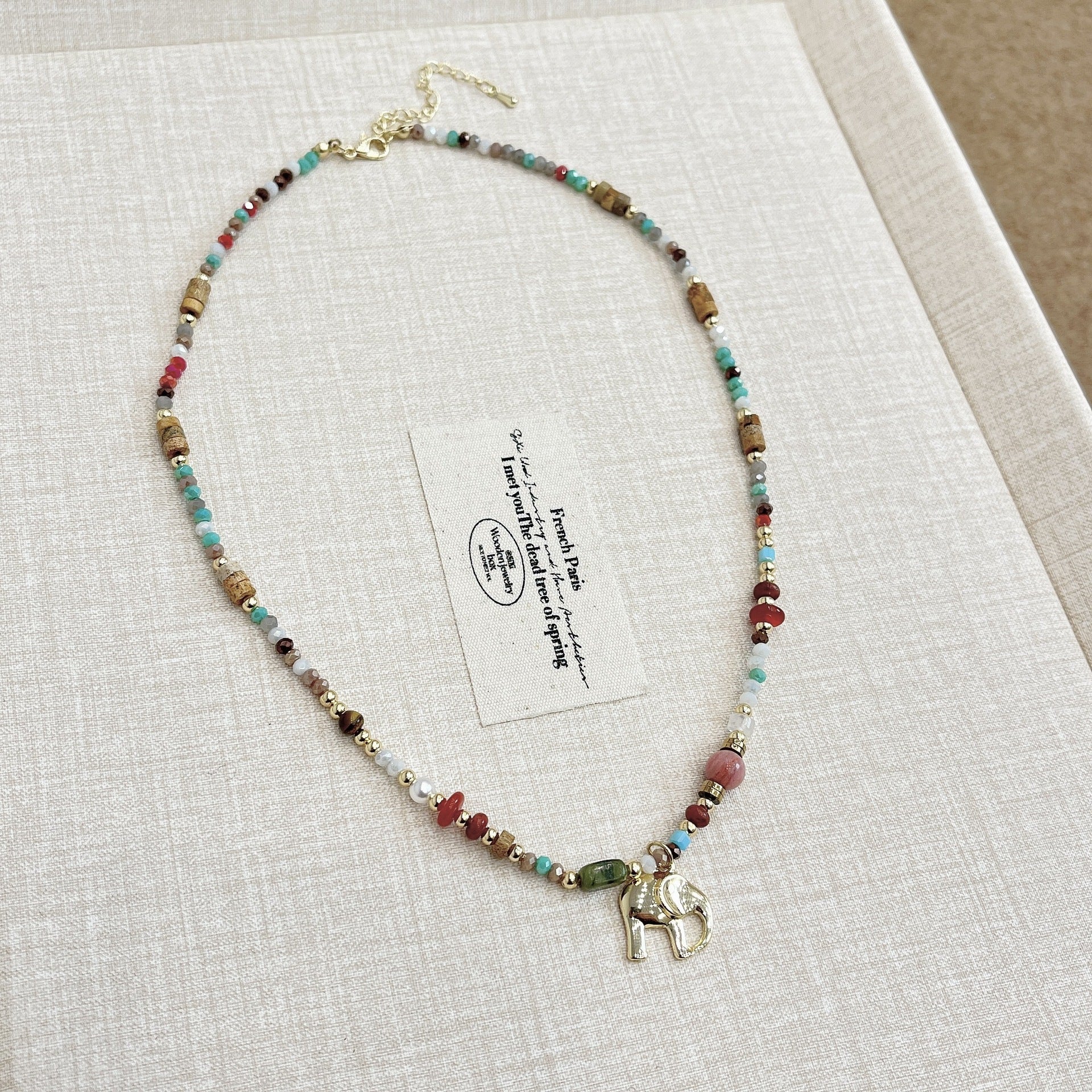 Wholesale Natural Stone Beaded Elephant Pendant Necklace
