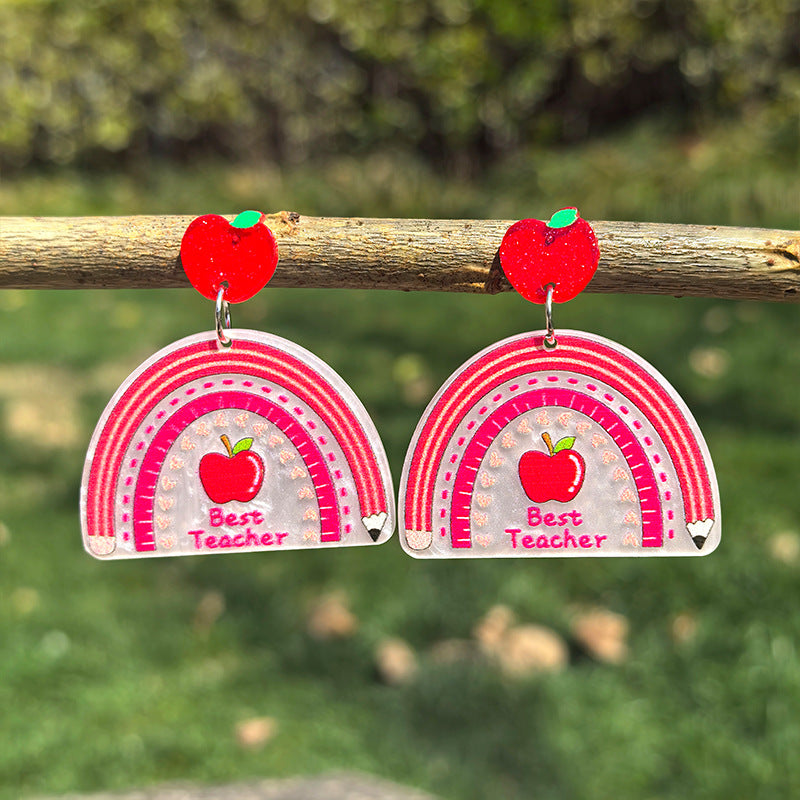 Wholesale  Teachers' Day Acrylic Earrings Pencil Apple Books Single-sided Glitter Earrings