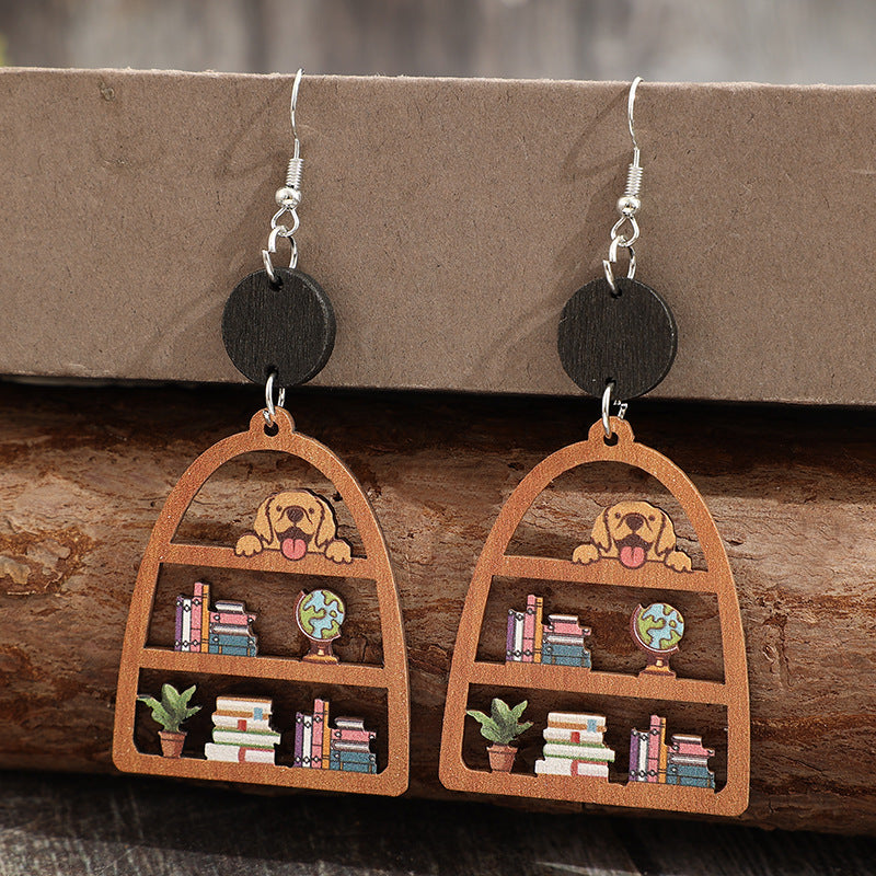 Wholesale Geometric book-shaped wooden earrings for the start of school and graduation season