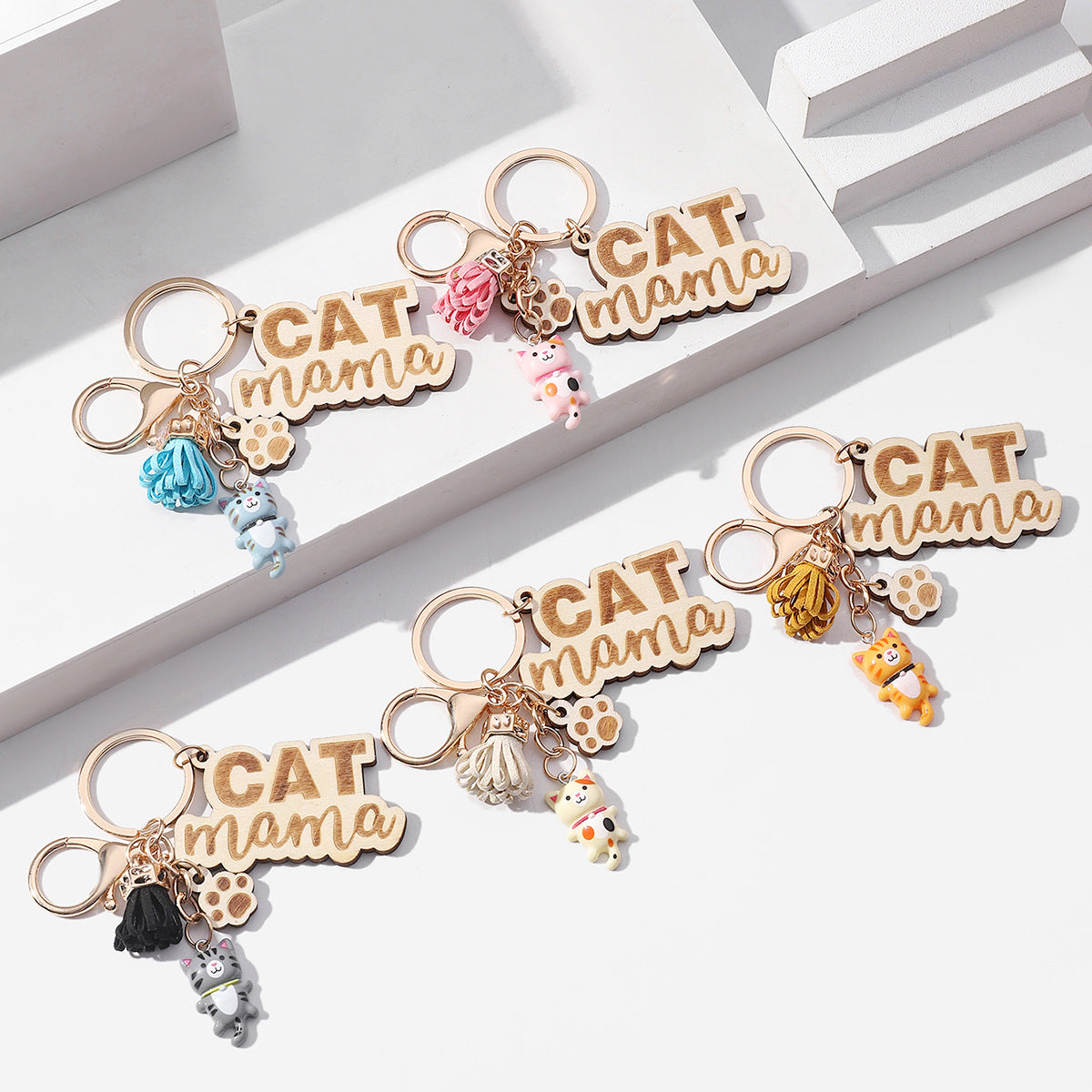Wholesale English Letter Mother's Day Tassel Wood Keychain ACC-KC-RongR060