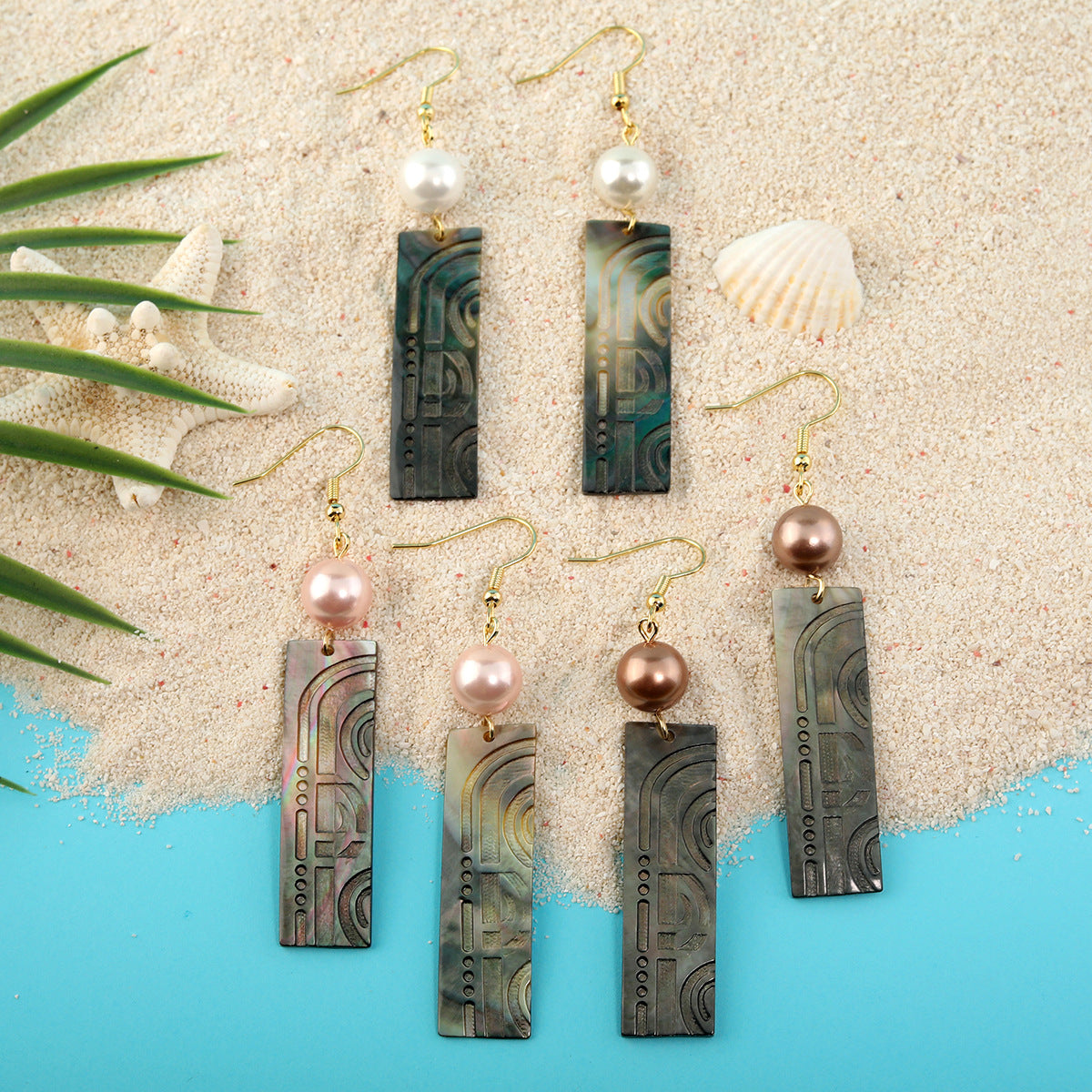 Wholesale black shell carving long earrings earrings spot