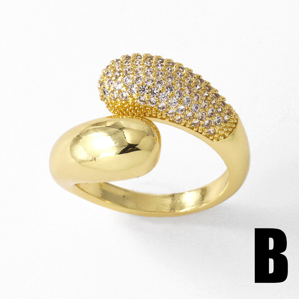 Wholesale love heart gold plated zircon open ring