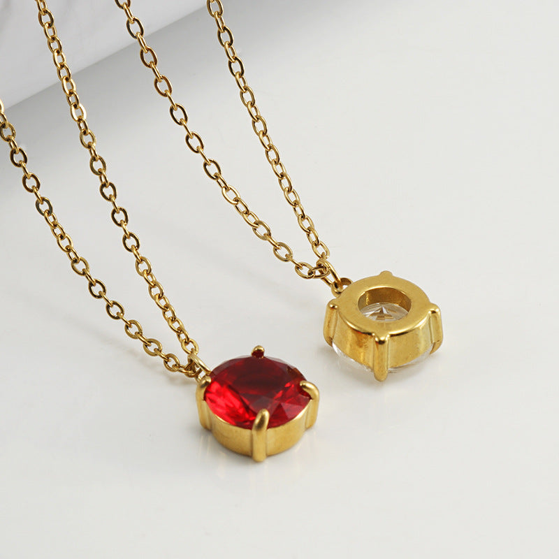 Wholesale  Titanium Steel round zircon necklace 18K gold  simple pendant ladies clavicle chain