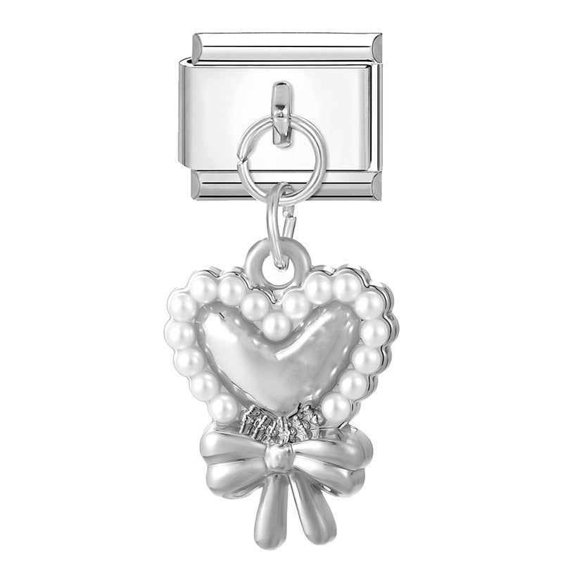 Wholesale 9mm Italian Charm Starter Bracelets DIY Heart Bow Pendant Stainless Steel Composable Bracelet